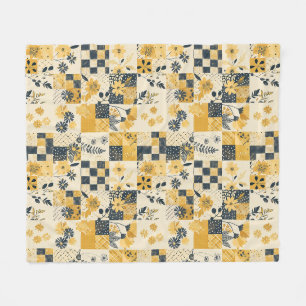 Gelbe Patchwork-Quilt Gingham Cottagecore Blumen Fleecedecke