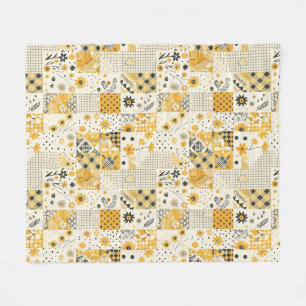 Gelbe Patchwork-Quilt Gingham Cottagecore Blumen Fleecedecke