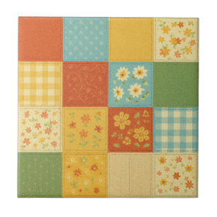 Gelbe Patchwork-Quilt Rustic Farmhouse Blumen Fliese