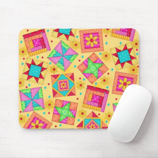 Gelbe Patchwork-Steppdecke blockiert Mousepad (Mit Mouse)