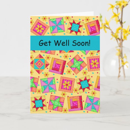 Gelbe Patchwork-Steppdecken-Block-Kunst erhalten Karte (Gelbe Blume)