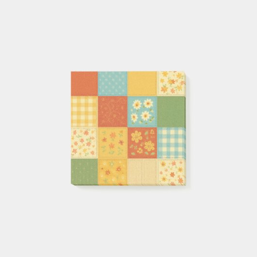 Gelbe Patchworkdecke Rustikale Farmhaus Blumenmust Post-it Klebezettel (Vorderseite)