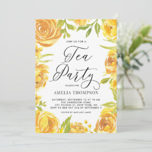 Gelbe Peonie und Rose Blumenstrauß Tee Party Einladung