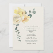 Gelbe Peonies Aquamarin & Cream Wedding Bride Elte Einladung (Vorderseite)