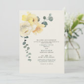 Gelbe Peonies Aquamarin & Cream Wedding Bride Elte Einladung (Stehend Vorderseite)