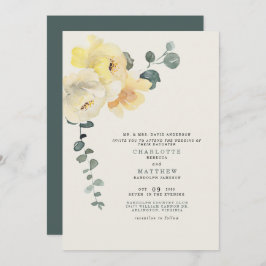 Gelbe Peonies Aquamarin & Cream Wedding Bride Elte Einladung