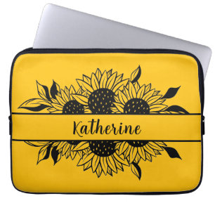 Gelbe personalisierte, handgezeichnete Sonnenblume Laptopschutzhülle