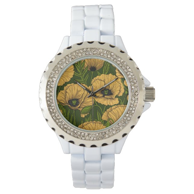 Gelbe Pfeffer auf dunkelgrün Armbanduhr (Vorderseite)