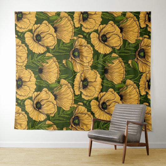 Gelbe Pfeffer auf dunkelgrün Wandteppich (Beispiel (Horizontal))