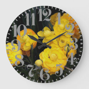 Gelbe Pfingstrosen-Blumen-große Zahl-Wand-Uhr Große Wanduhr