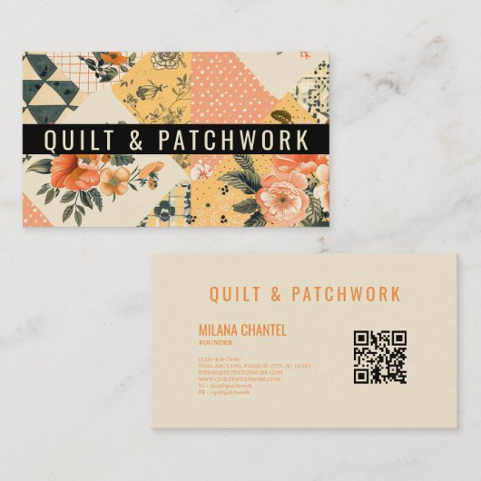 Gelbe Pfirsich-Quilt-Patchwork-Handmade-Kleidung Visitenkarte (Vorne/Hinten)