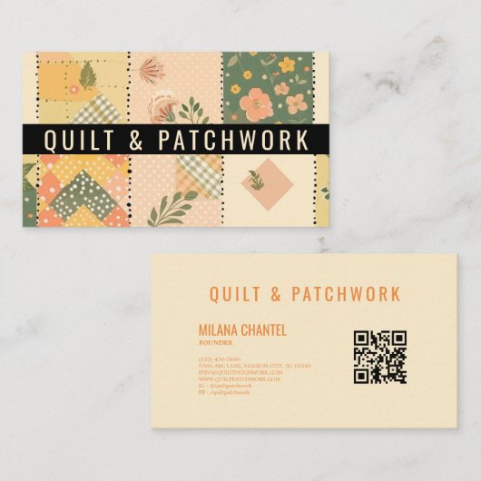 Gelbe Pfirsich-Quilt-Patchwork-Handmade-Kleidung Visitenkarte (Vorne/Hinten)
