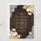 Gelbe Pfirsichblüte Rustikale Holzhochzeit Einladung (Vorderseite)