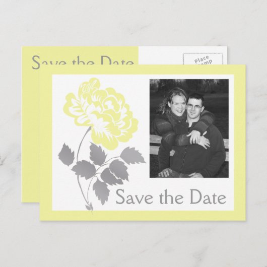 Gelbe Pfirsiche auf weißer Save the Date Postkarte (Vorne/Hinten)