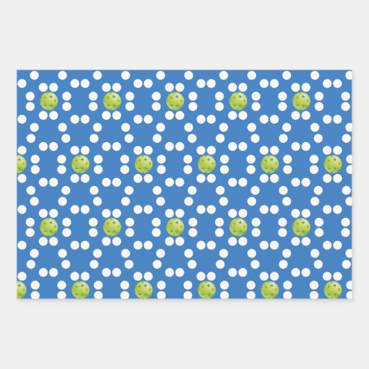Gelbe Pickleball-Balls auf blau-weiß Geschenkpapier Set (Vorderseite 3)