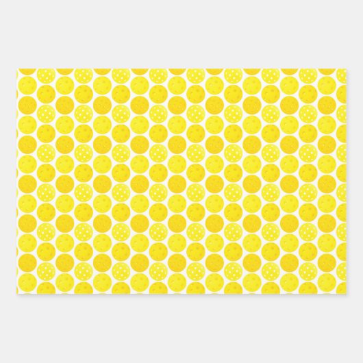 Gelbe Pickleball-Balls auf blau-weiß Geschenkpapier Set (Vorderseite)