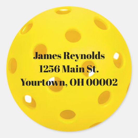 Gelbe Pickleball-Rücksendeadresse Runder Aufkleber (Vorderseite)