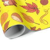 Gelbe Pilze, Blätter Nahtloses Verpackungspapier Geschenkpapier (Rolleneckpunkt)