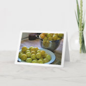 Gelbe Plättchen in Schüssel und Colander Karte (Vorderseite)