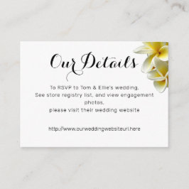Gelbe Plumeria-Blume Hochzeitdetails Begleitkarte