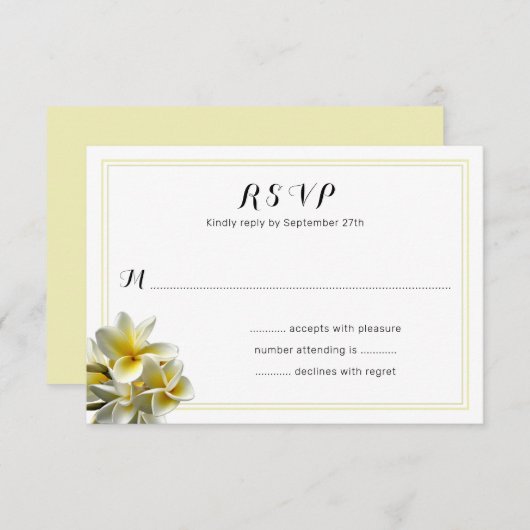 Gelbe Plumeria-Blume Hochzeiten von RSVP-Karten RSVP Karte (Vorne/Hinten)