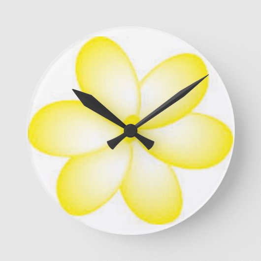 Gelbe Plumeria Design Kunst-Uhr Runde Wanduhr (Vorderseite)
