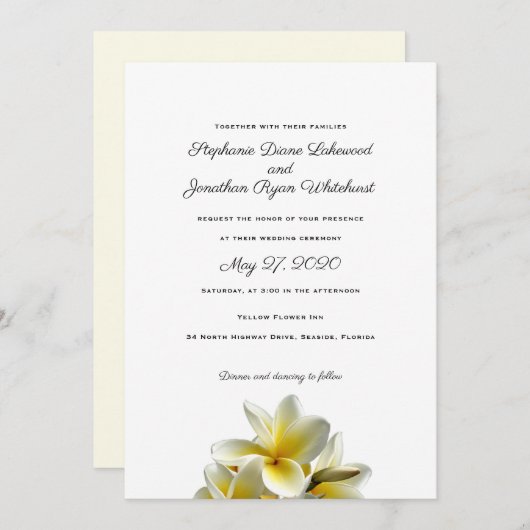 Gelbe Plumeria Hawaiian Wedding Einladung (Vorne/Hinten)