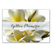 Gelbe Plumeria Tropischer Hochzeitstisch Tischnummer (Rückseite)