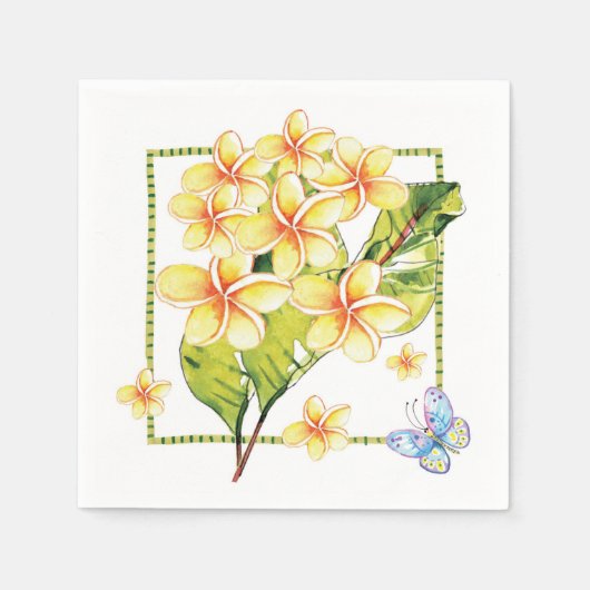 Gelbe Plumeria und Schmetterlingsfarbe Serviette (Vorderseite)