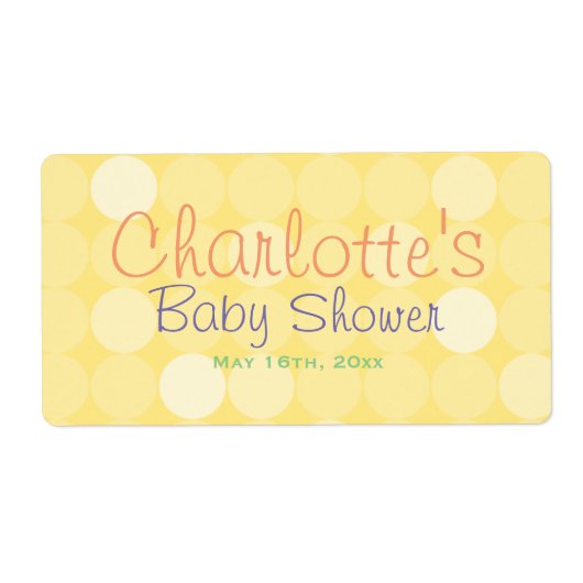 Gelbe Polka Dot Baby Dusche Wasserflaschen Labels (Vorne)