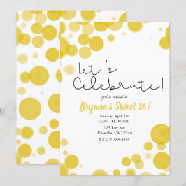Gelbe Polka-Dot-Blasen Feiern wir Party Einladung