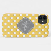 Gelbe Polka Dot Muster Grau Monogramm Case-Mate iPhone Hülle (Rückseite (Horizontal))