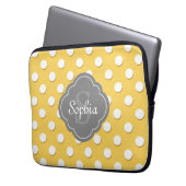 Gelbe Polka Dot Muster Grau Monogramm Laptopschutzhülle (Vorderseite Links)