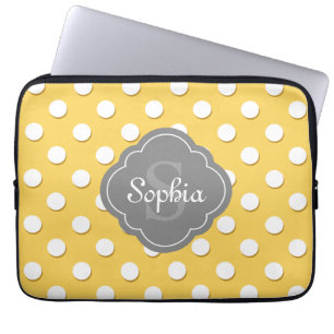 Gelbe Polka Dot Muster Grau Monogramm Laptopschutzhülle