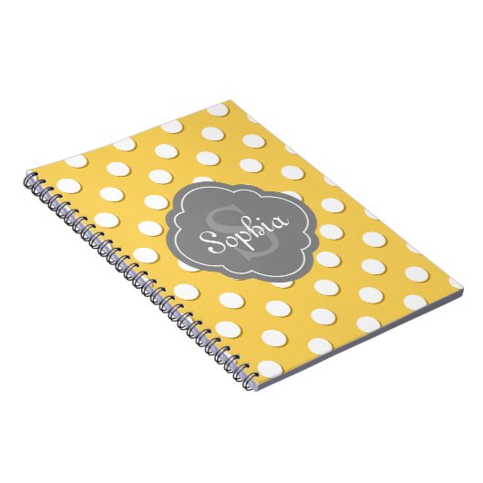 Gelbe Polka Dot Muster Grau Monogramm Notizblock (Rechte Seite)