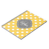 Gelbe Polka Dot Muster Grau Monogramm Notizblock (Linke Seite)