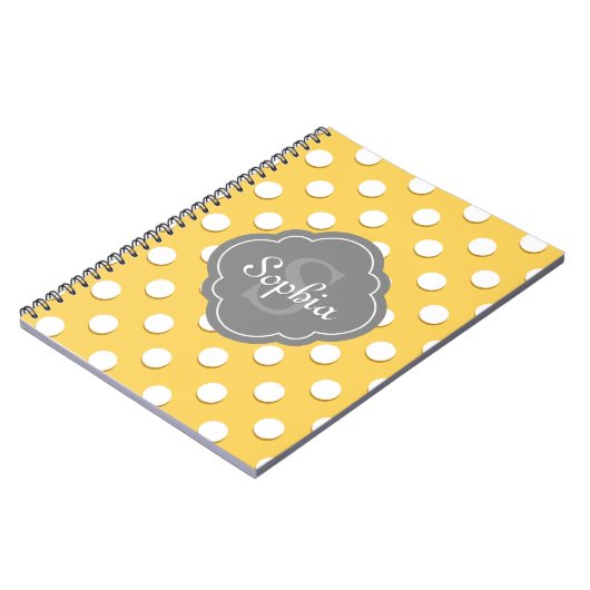 Gelbe Polka Dot Muster Grau Monogramm Notizblock (Linke Seite)