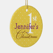 Gelbe Polka dotiert lila Name Baby Erstaufenthalt Keramik Ornament (Rechts)