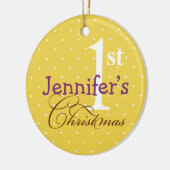 Gelbe Polka dotiert lila Name Baby Erstaufenthalt Keramik Ornament (Links)