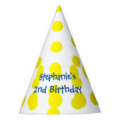 Gelbe Polka Dots gescatterte Monogramme zum Geburt Partyhütchen (Vorderseite)