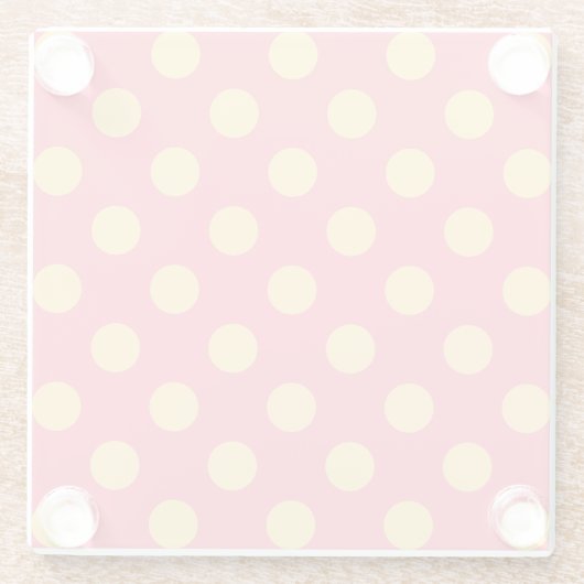 Gelbe Polka Punkte auf Korallen Glasuntersetzer (Rückseite)
