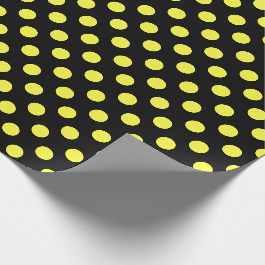 Gelbe Polka-Punkte auf schwarzem Hintergrund Geschenkpapier (Ecke)