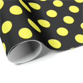Gelbe Polka-Punkte auf schwarzem Hintergrund Geschenkpapier (Rolleneckpunkt)