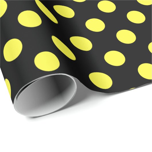 Gelbe Polka-Punkte auf schwarzem Hintergrund Geschenkpapier (Rolleneckpunkt)