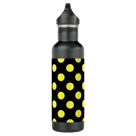 Gelbe Polka-Punkte auf schwarzem Hintergrund Trinkflasche (Rechts)