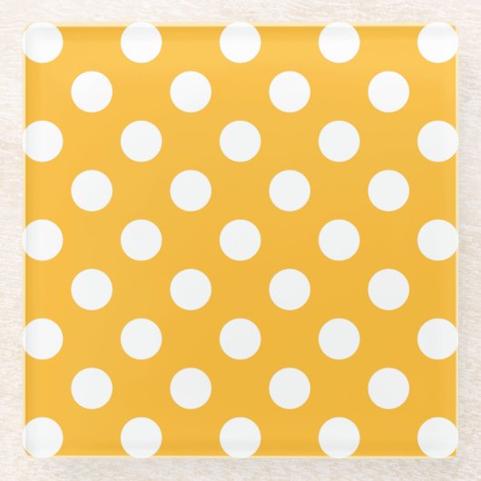Gelbe Polka-Punkte Glasuntersetzer (Vorderseite)
