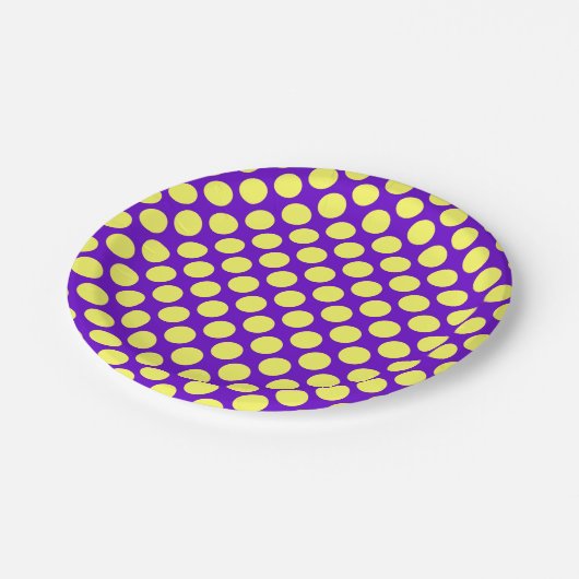 Gelbe Polka Punkte mit Lila Hintergrund STaylor Pappteller (Schrägansicht)