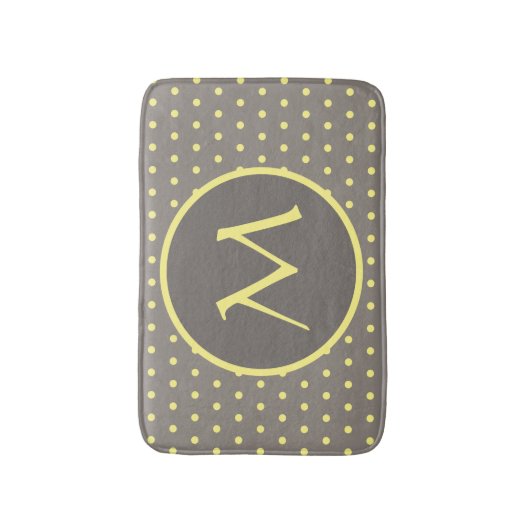 Gelbe Polka-Punkte mit Monogramm grau Badematte (Vorderseite Vertikal)