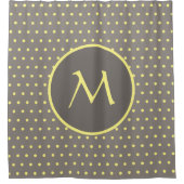 Gelbe Polka-Punkte mit Monogramm grau Duschvorhang (Vorderseite)