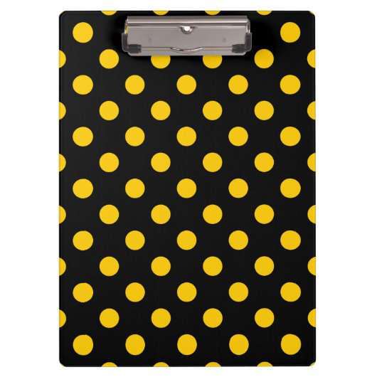 Gelbe Polka-Punkte mit schwarzem Hintergrund Klemmbrett (Vorderseite)